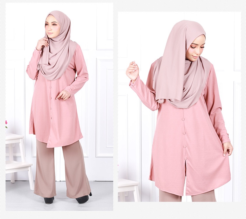 QA-634 BUTTON TUNIC BLOUSE PINK