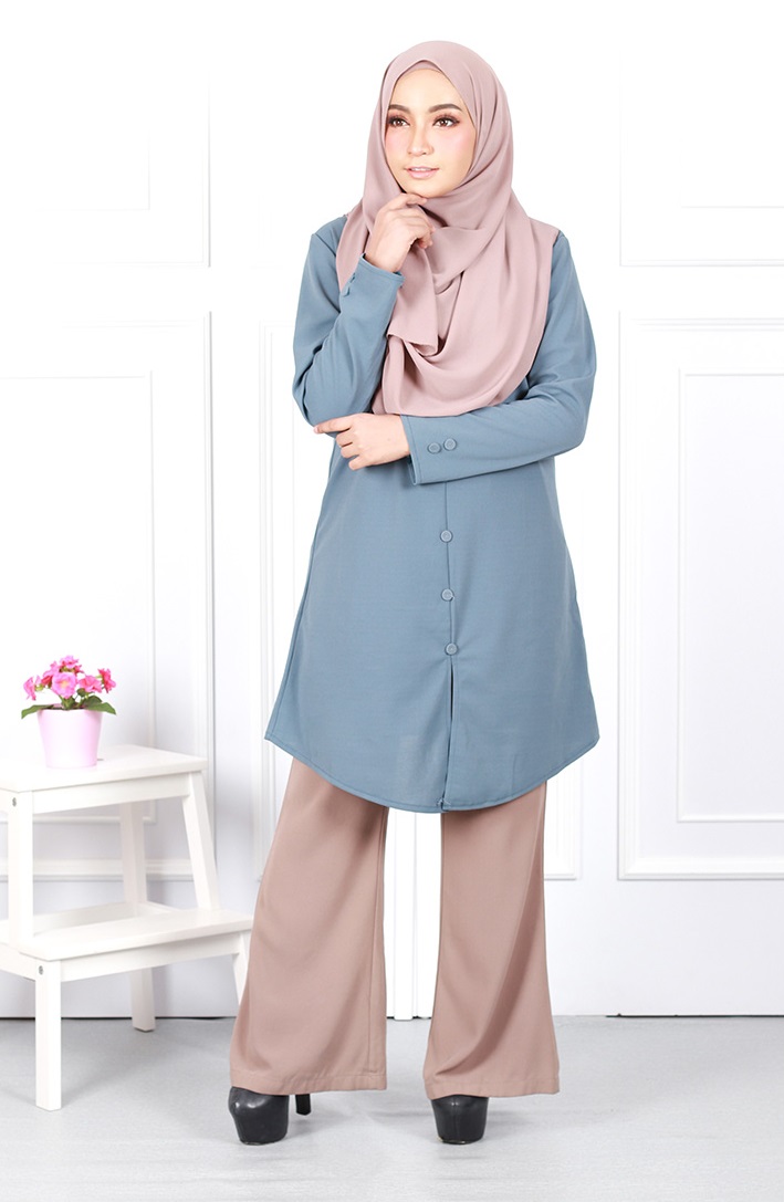 QA-634 BUTTON TUNIC BLOUSE SKY BLUE