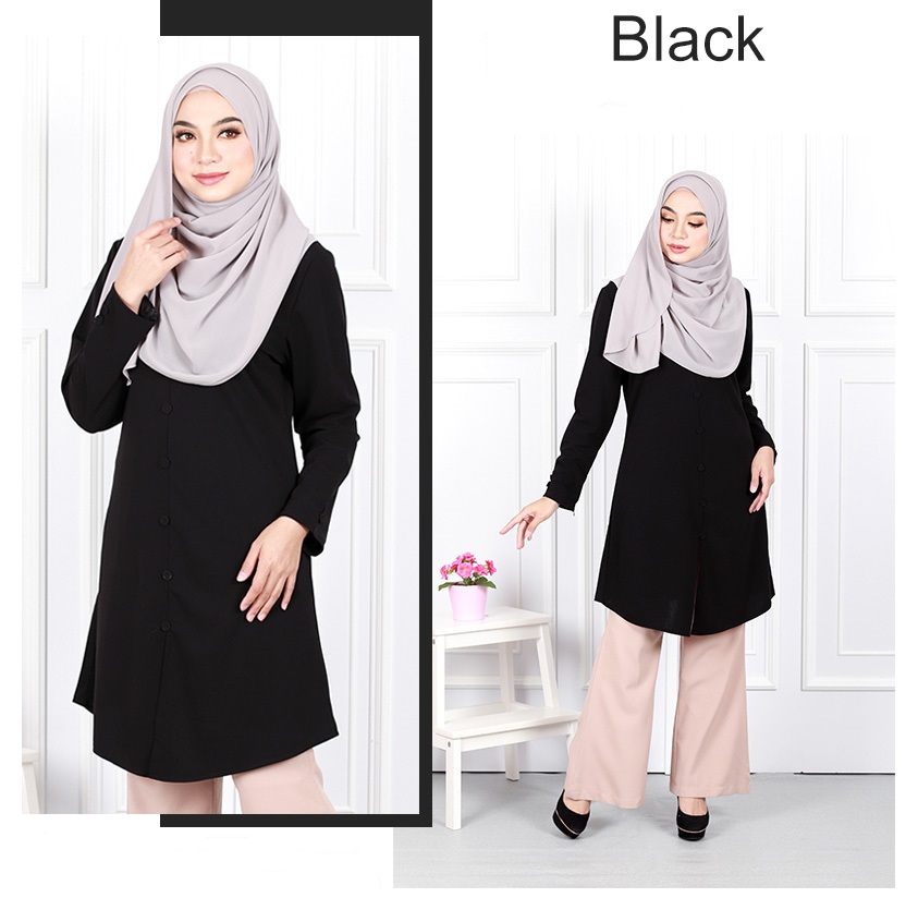 QA-634 BUTTON TUNIC BLOUSE BLACK