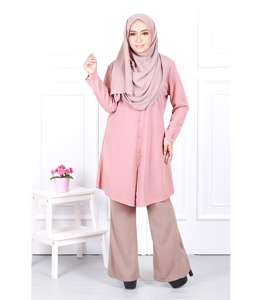 QA-634 BUTTON TUNIC BLOUSE PINK