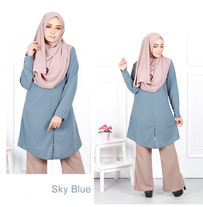 QA-634 BUTTON TUNIC BLOUSE SKY BLUE