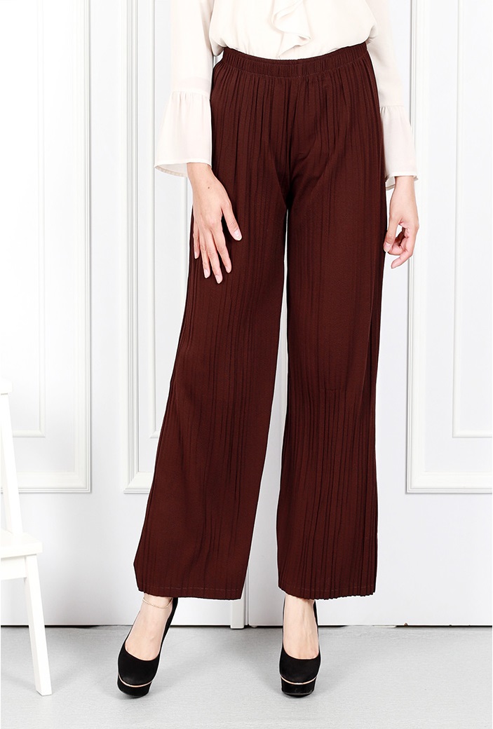 QA-635 ELASTIC CASUAL PANTS BROWN