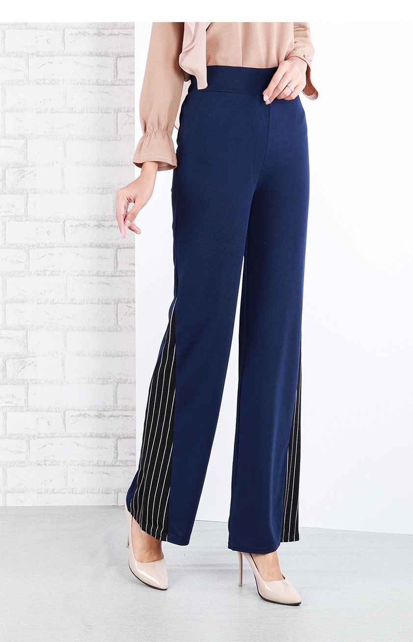 QA-642 SIDE SLITS PALAZZO NAVY BLUE