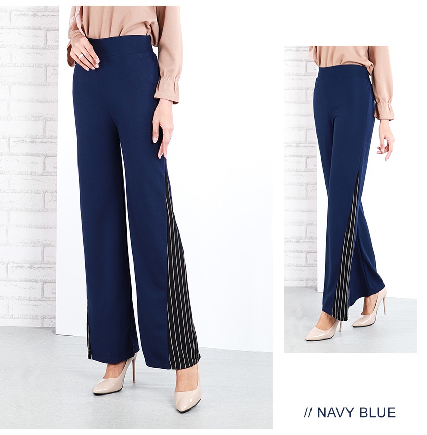 QA-642 SIDE SLITS PALAZZO NAVY BLUE