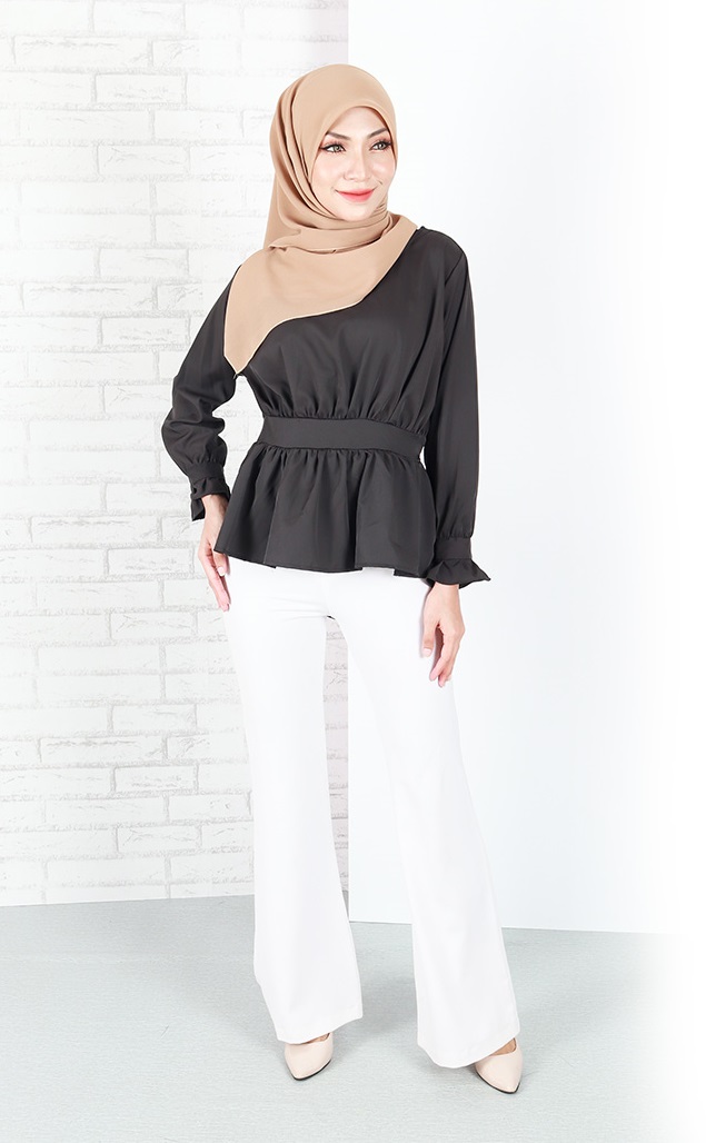 QA-653 BELLA  LONG SLEEVES BLOUSE BLACK