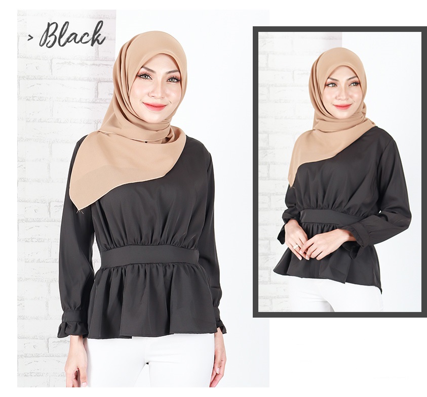 QA-653 BELLA  LONG SLEEVES BLOUSE BLACK