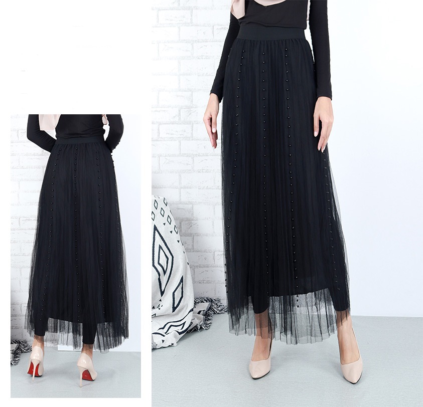 QA-660 PEARL MAXI SKIRT BLACK