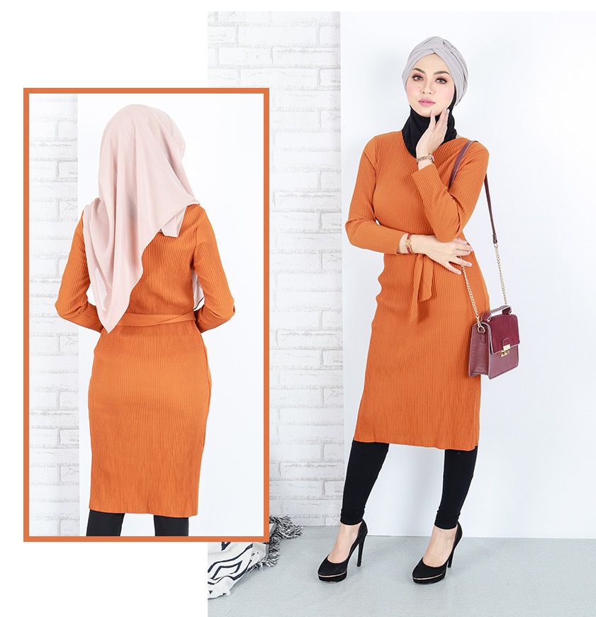 QA-662 WOMEN'S MIDI DRESS ORANGE