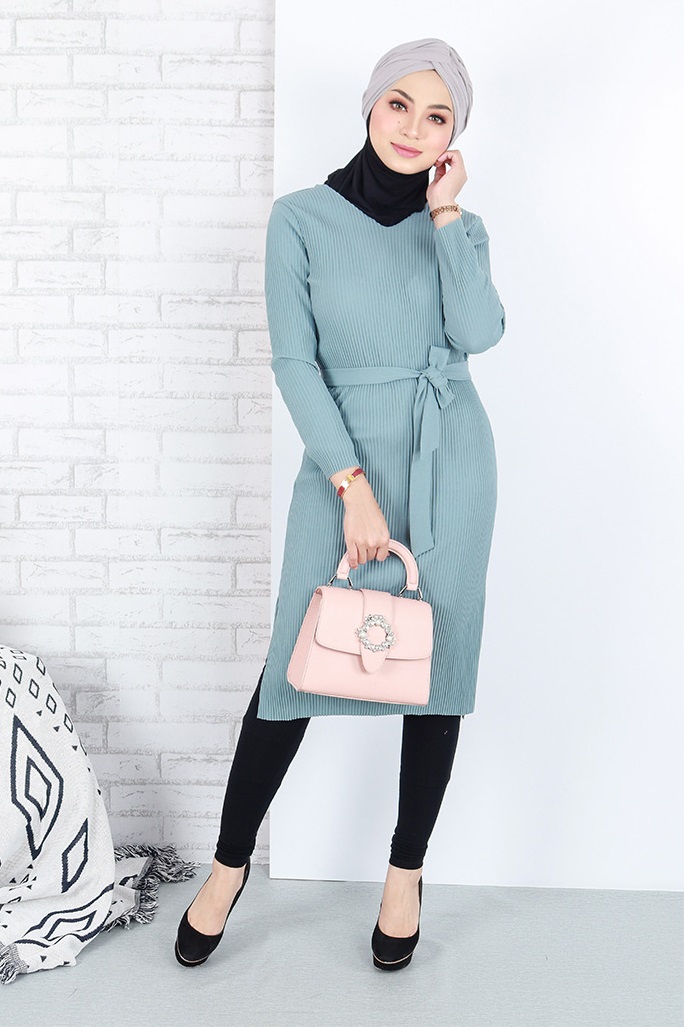QA-662 WOMEN'S MIDI DRESS DUST BLUE