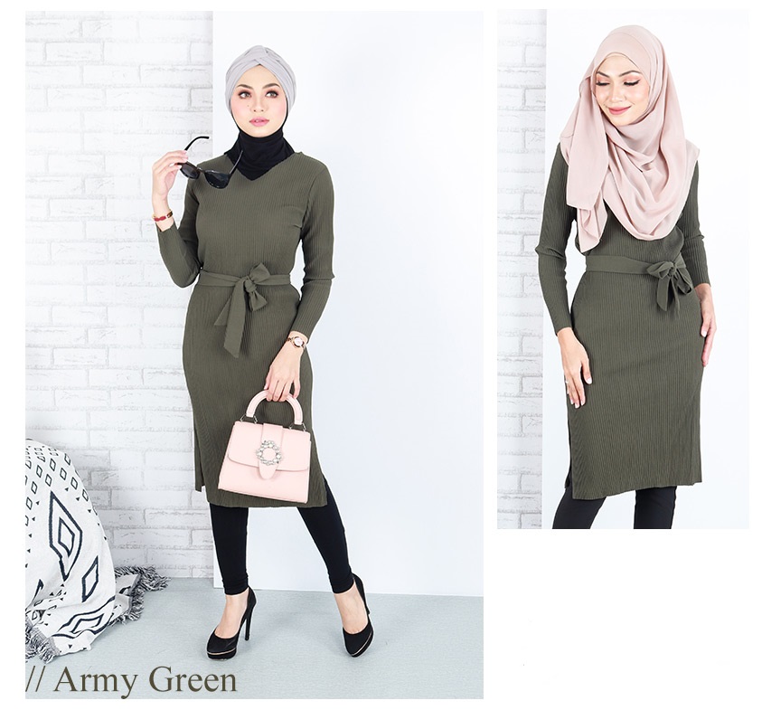 QA-662 WOMEN'S MIDI DRESS ARMY GREEN