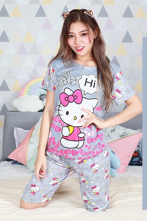 QA-664 CUTE CARTOON SLEEPWEAR GREY HELLO KITTY