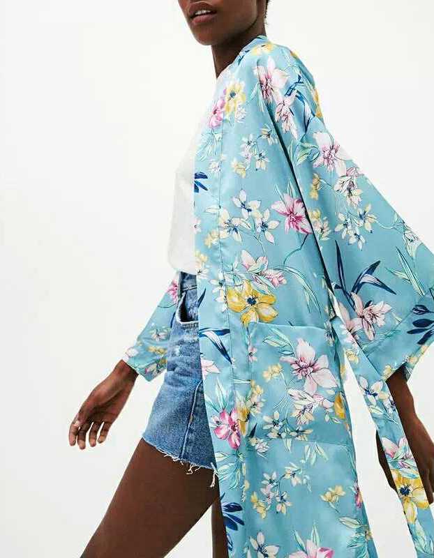 BM71150 Casual Floral Cardigan Blue