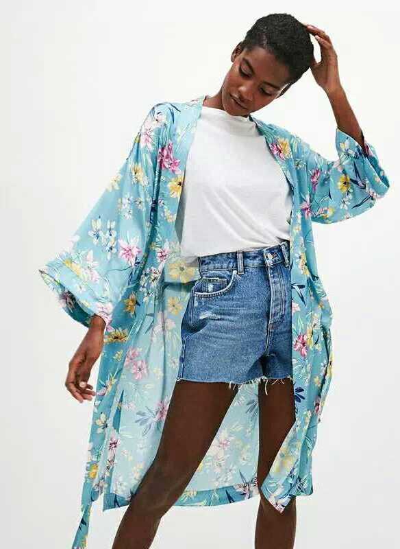 BM71150 Casual Floral Cardigan Blue