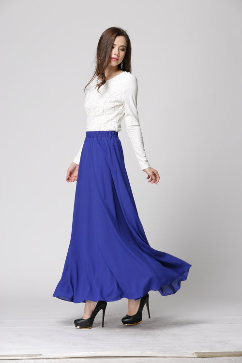 BM71185 WOMEN'S MAXI SKIRT BLUE