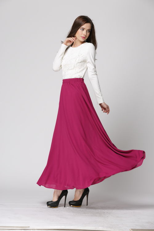 BM71185 WOMEN'S MAXI SKIRT DARK BERRY
