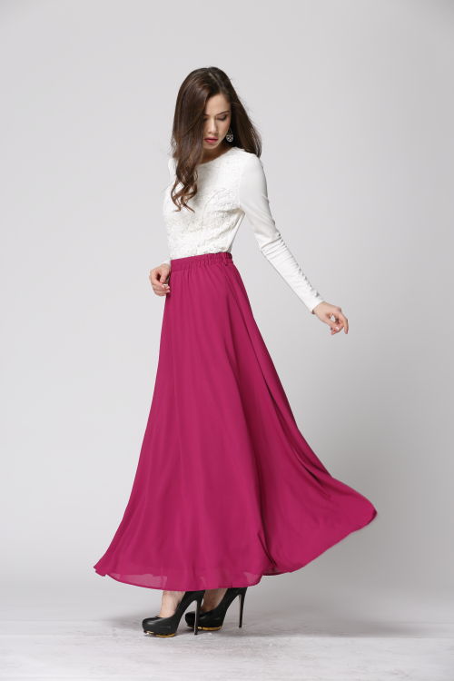 BM71185 WOMEN'S MAXI SKIRT DARK BERRY