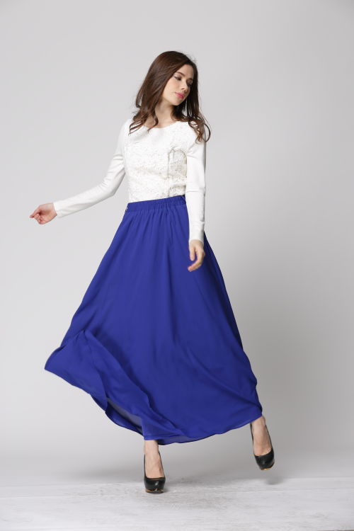 BM71185 WOMEN'S MAXI SKIRT BLUE