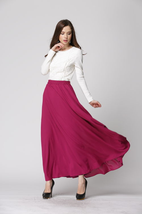 BM71185 WOMEN'S MAXI SKIRT DARK BERRY