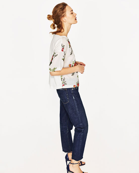 BM71192 FLORAL EMBROIDERY CASUAL TOP AS PICTURE