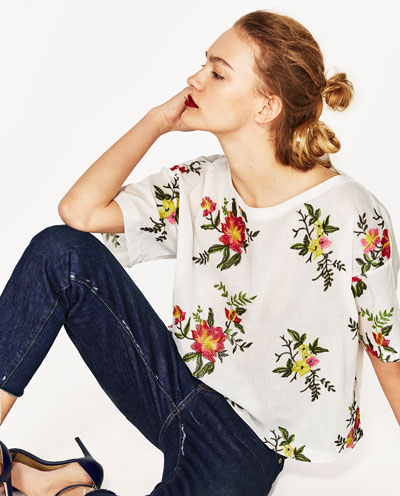 BM71192 FLORAL EMBROIDERY CASUAL TOP AS PICTURE