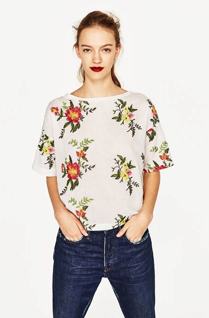 BM71192 FLORAL EMBROIDERY CASUAL TOP AS PICTURE