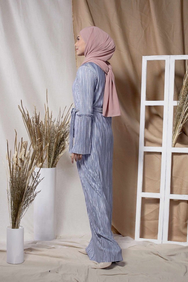 BM71219 PLEATED DRESS DUSTY BLUE