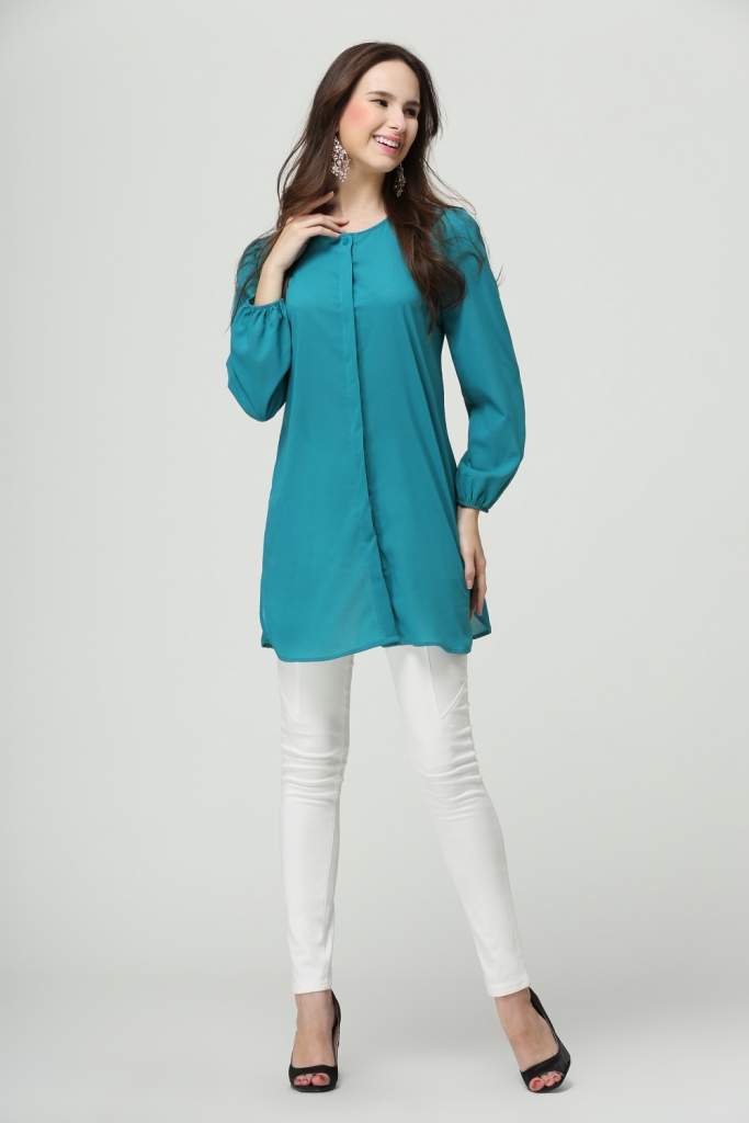 BM71223 WOMEN'S BLOUSE TURQUOISE