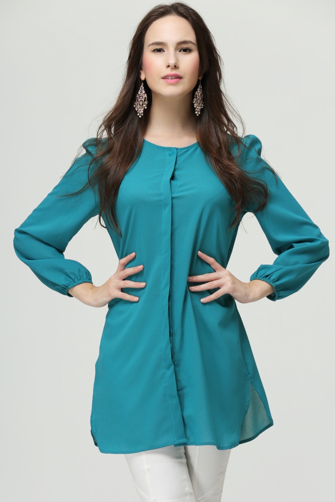 BM71223 WOMEN'S BLOUSE TURQUOISE