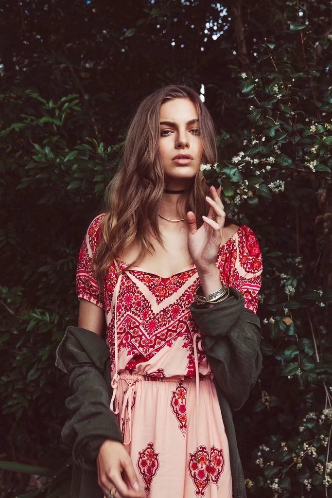 BM71226 WOMEN'S BOHEMIAN DRESS AS PICTURE