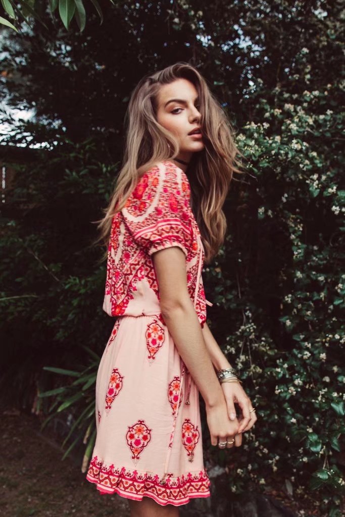 BM71226 WOMEN'S BOHEMIAN DRESS AS PICTURE