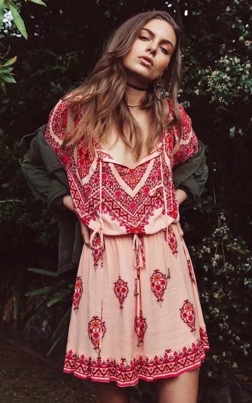 BM71226 WOMEN'S BOHEMIAN DRESS AS PICTURE