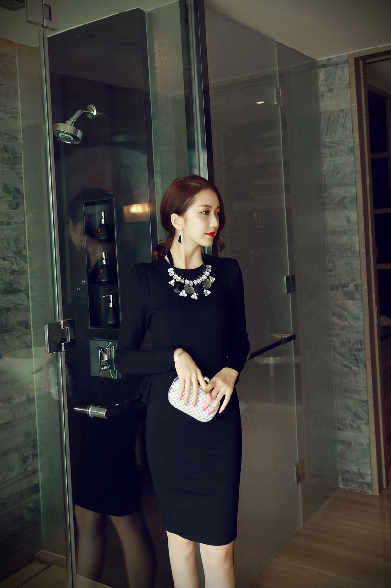 BM71228 KOREAN PEPLUM DRESS BLACK