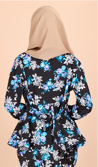 QA-688 ELEENA FLORAL PRINTED KURUNG BLACK