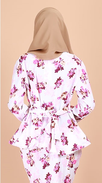 QA-688 ELEENA FLORAL PRINTED KURUNG WHITE