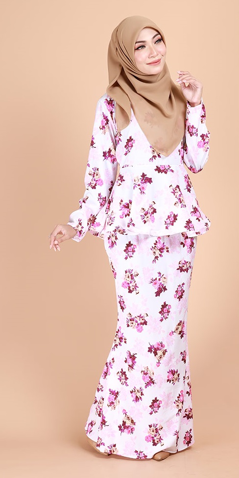 QA-688 ELEENA FLORAL PRINTED KURUNG WHITE