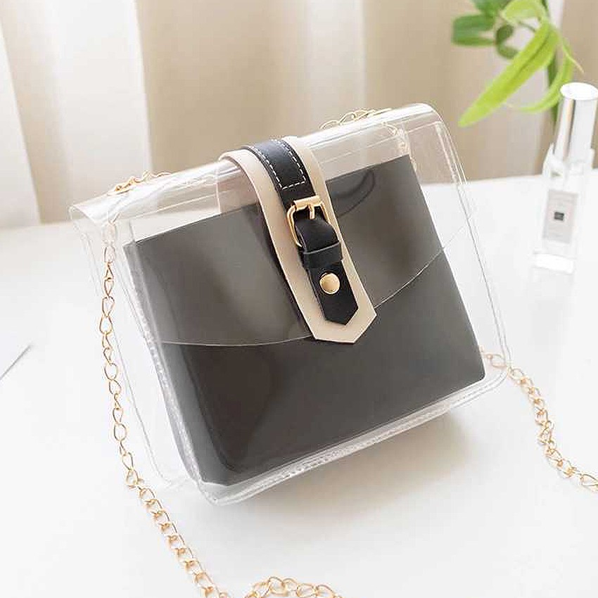 KW80556 STYLISH WOMEN'S TRANSPARENT BAG BLACK