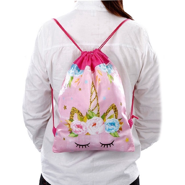 KW80703 KIDS UNICORN DRAWSTRING BAG LIGHT PINK CLOSE EYES