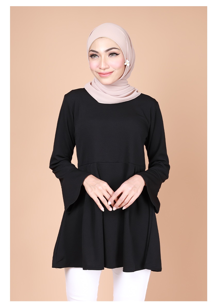 QA-742 TRENDY PLAIN BLOUSE BLACK