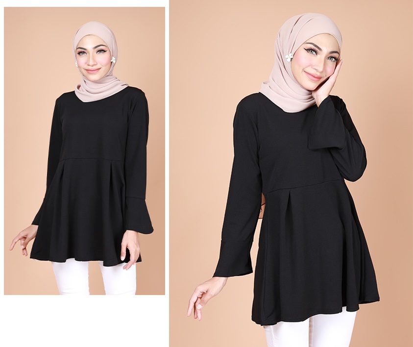 QA-742 TRENDY PLAIN BLOUSE BLACK