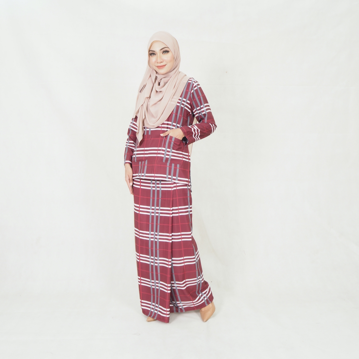 SW5202 PRINTED KURUNG KEDAH MAROON