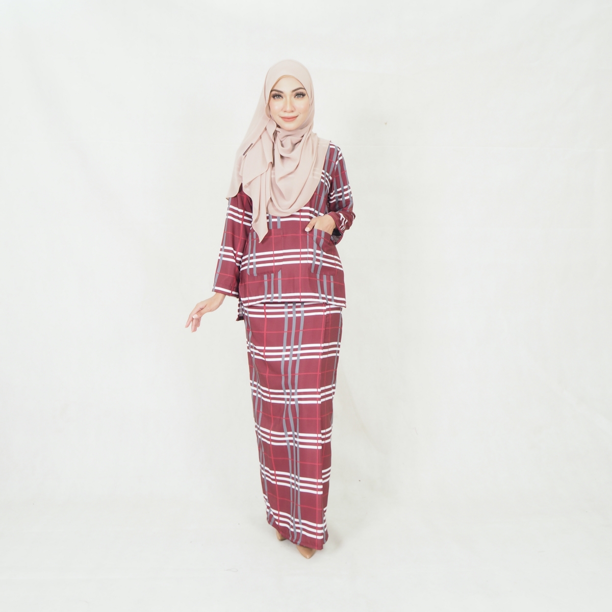 SW5202 PRINTED KURUNG KEDAH MAROON