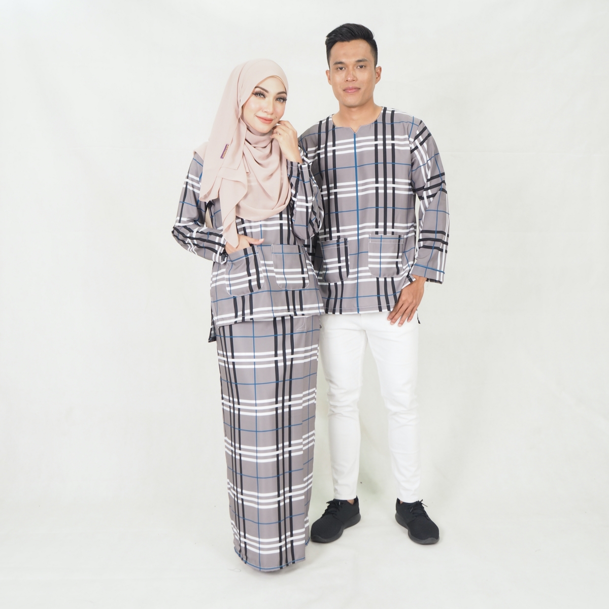 SW5219 MEN CHECKER PRINTED KURTA GREY