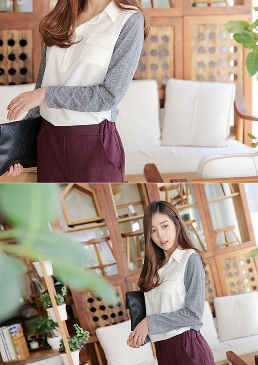 BM71234  TWO TONE TOP AS PICTURE