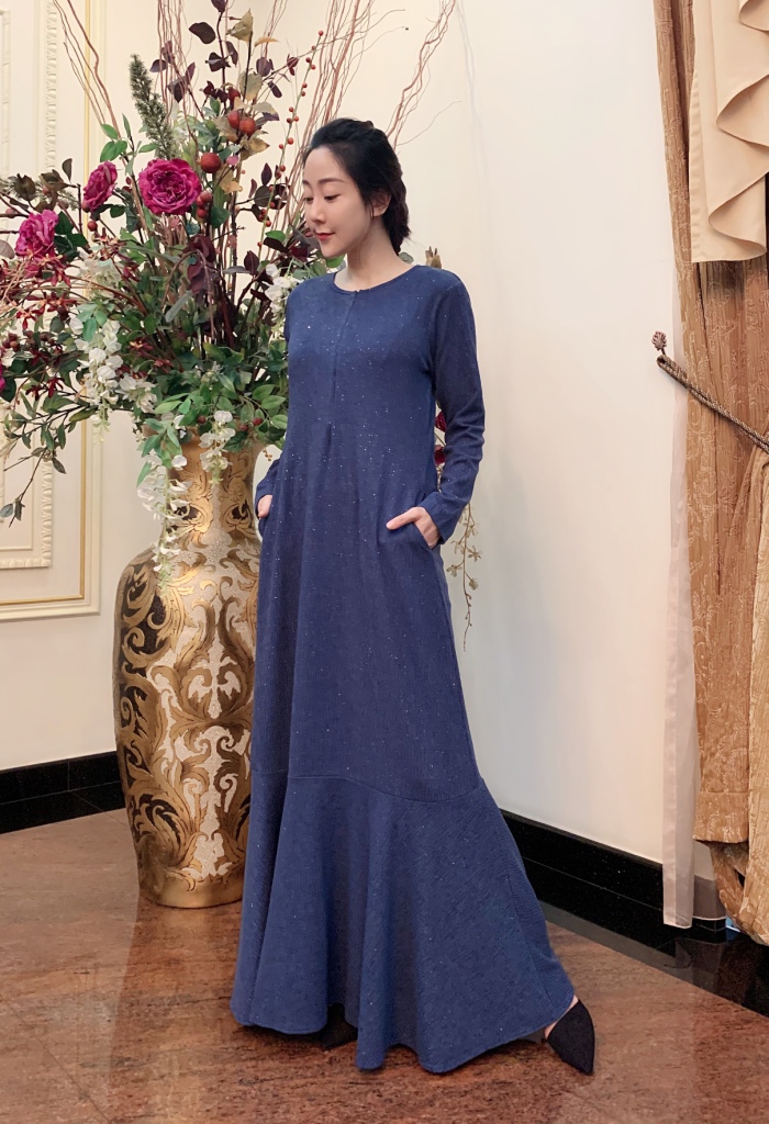 BM71241 GLITTER MODERN JUBAH DARK BLUE