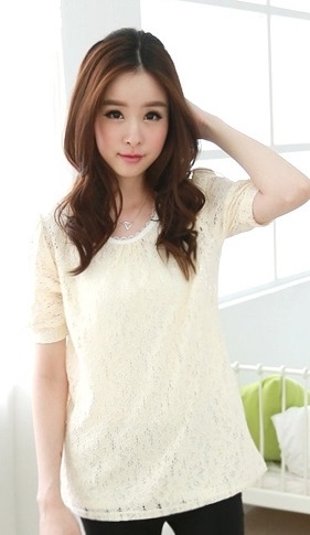 BM71270 LOVELY LACE TOP ALMOND