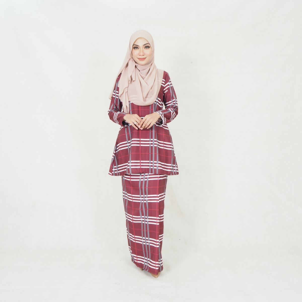SW5200 CHECKER PRINTED KURUNG MAROON