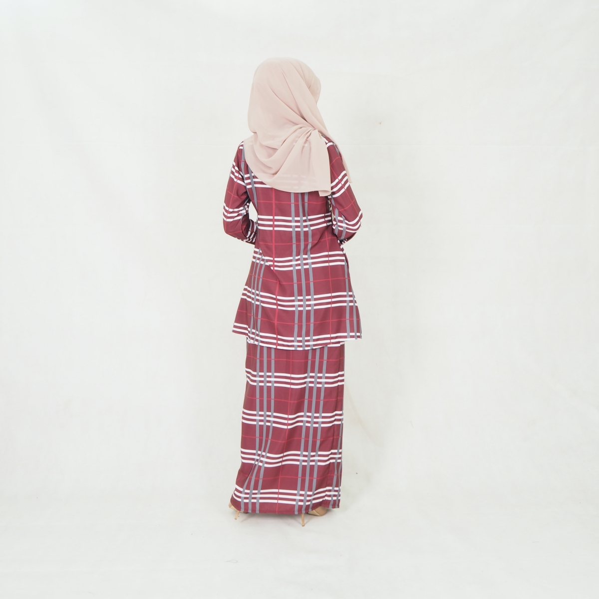 SW5200 CHECKER PRINTED KURUNG MAROON