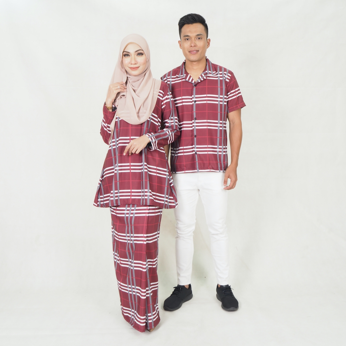 SW5200 CHECKER PRINTED KURUNG MAROON
