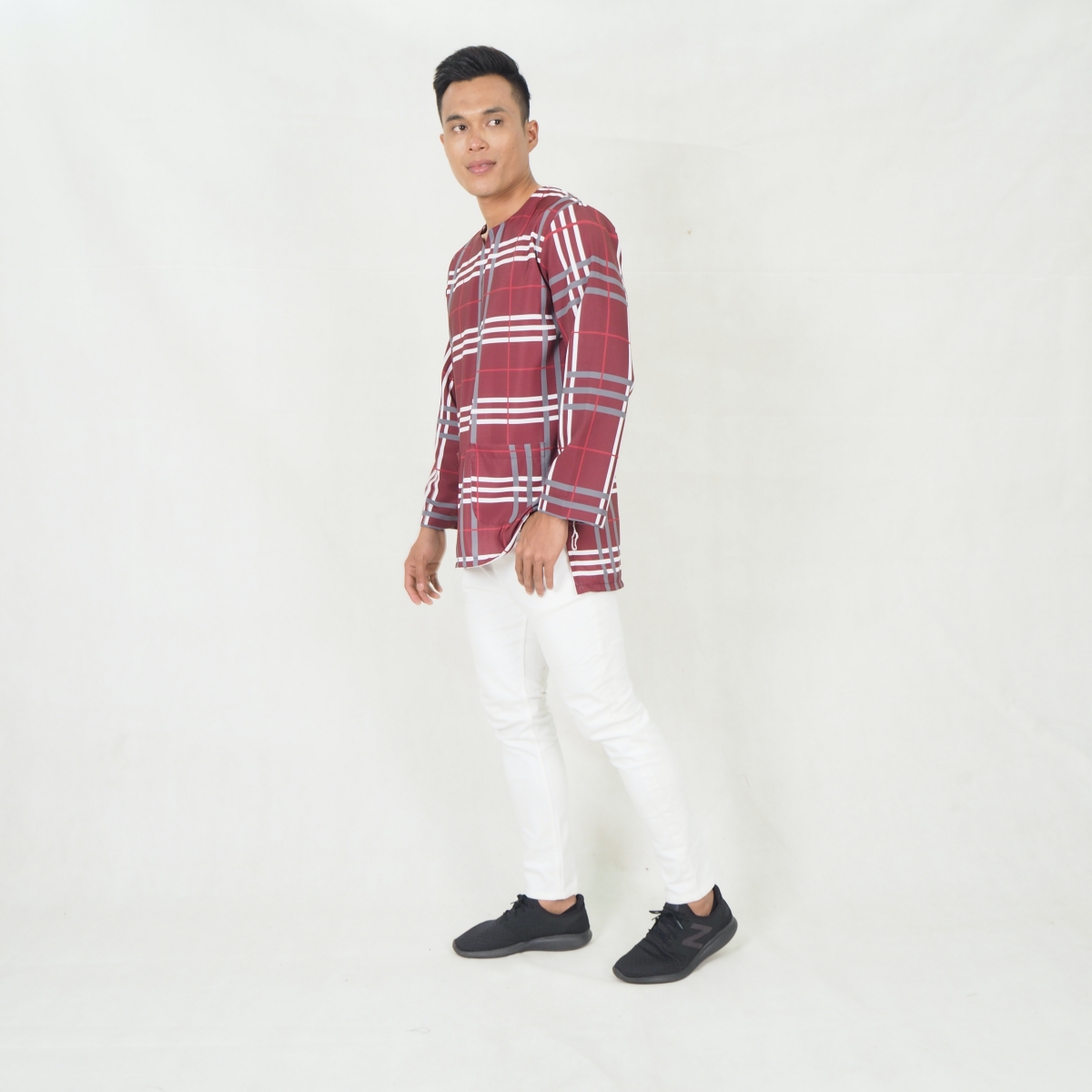 SW5219 MEN CHECKER PRINTED KURTA MAROON