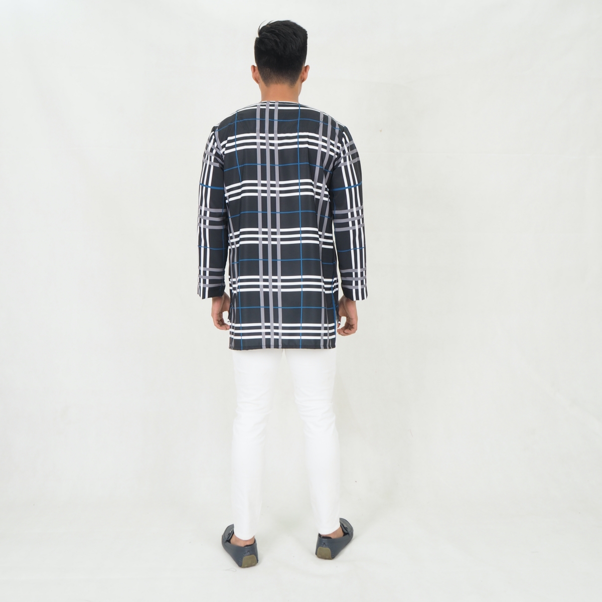 SW5219 MEN CHECKER PRINTED KURTA BLACK